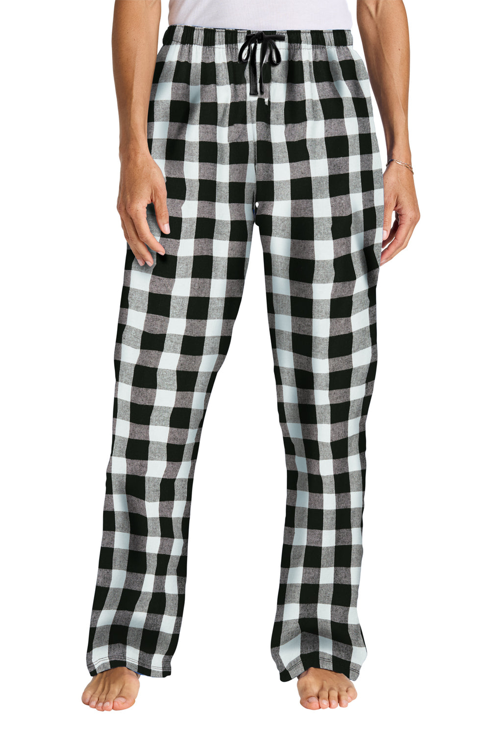 LO Dance Women's Flannel Pajama Pants - Black/White Buffalo Check (model)