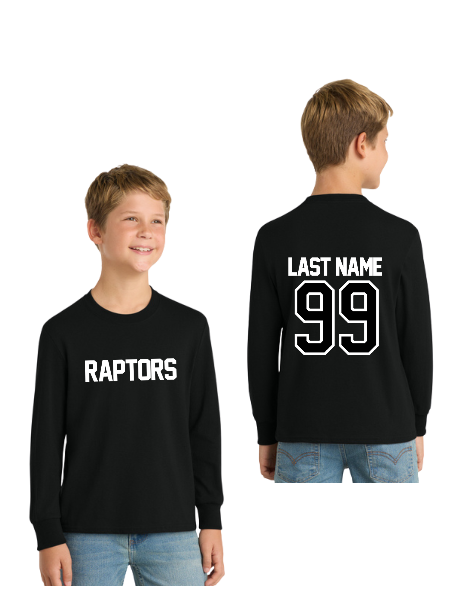 Raptors Personalized Youth Long Sleeve Core Cotton Tee