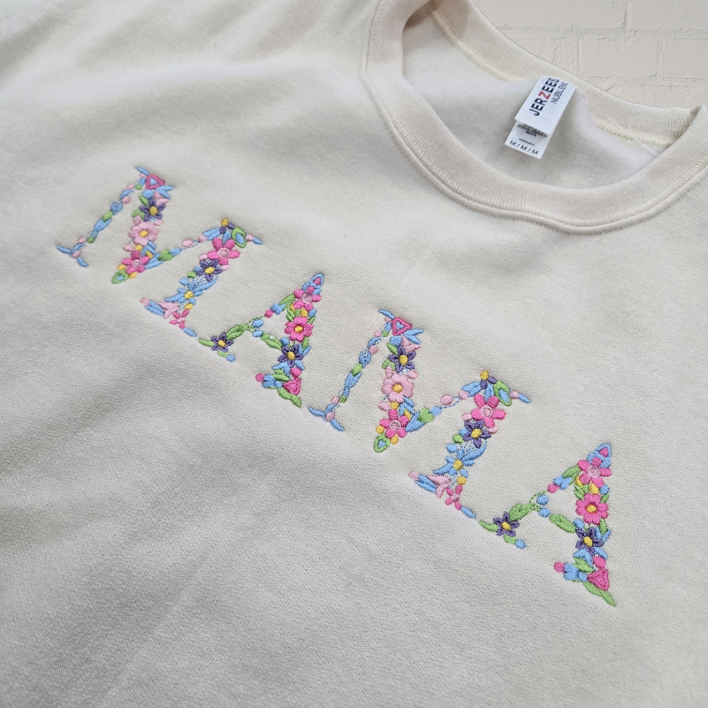 MAMA Floral Embroidered Crewneck