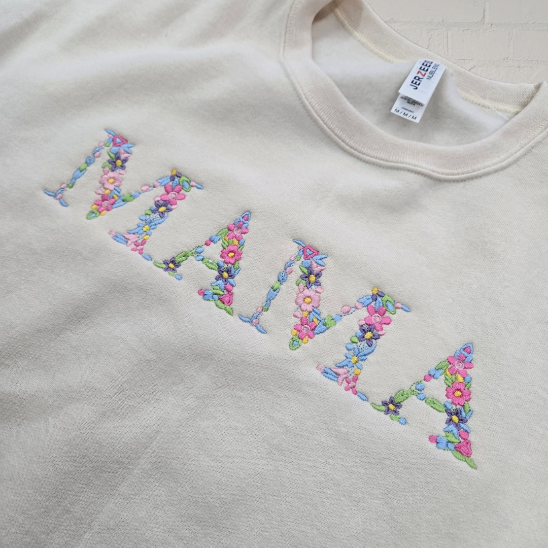 MAMA Floral Embroidered Crewneck