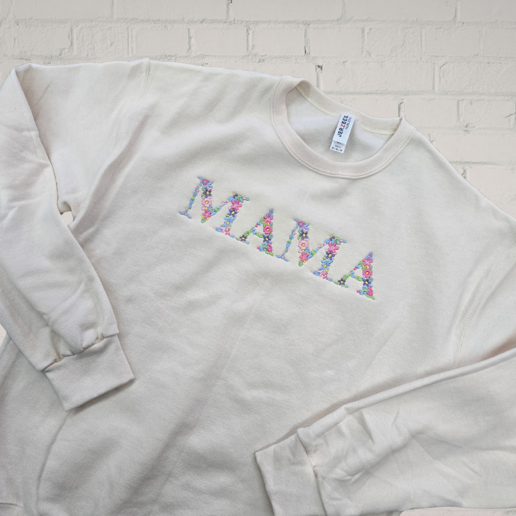 MAMA Floral Embroidered Crewneck
