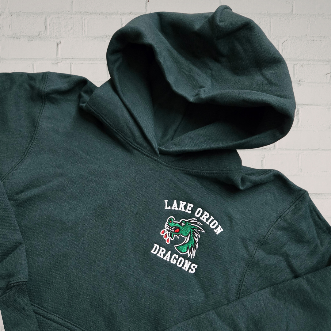 Lake Orion Dragons Embroidered Youth Core Fleece Pullover Hooded Sweatshirt
