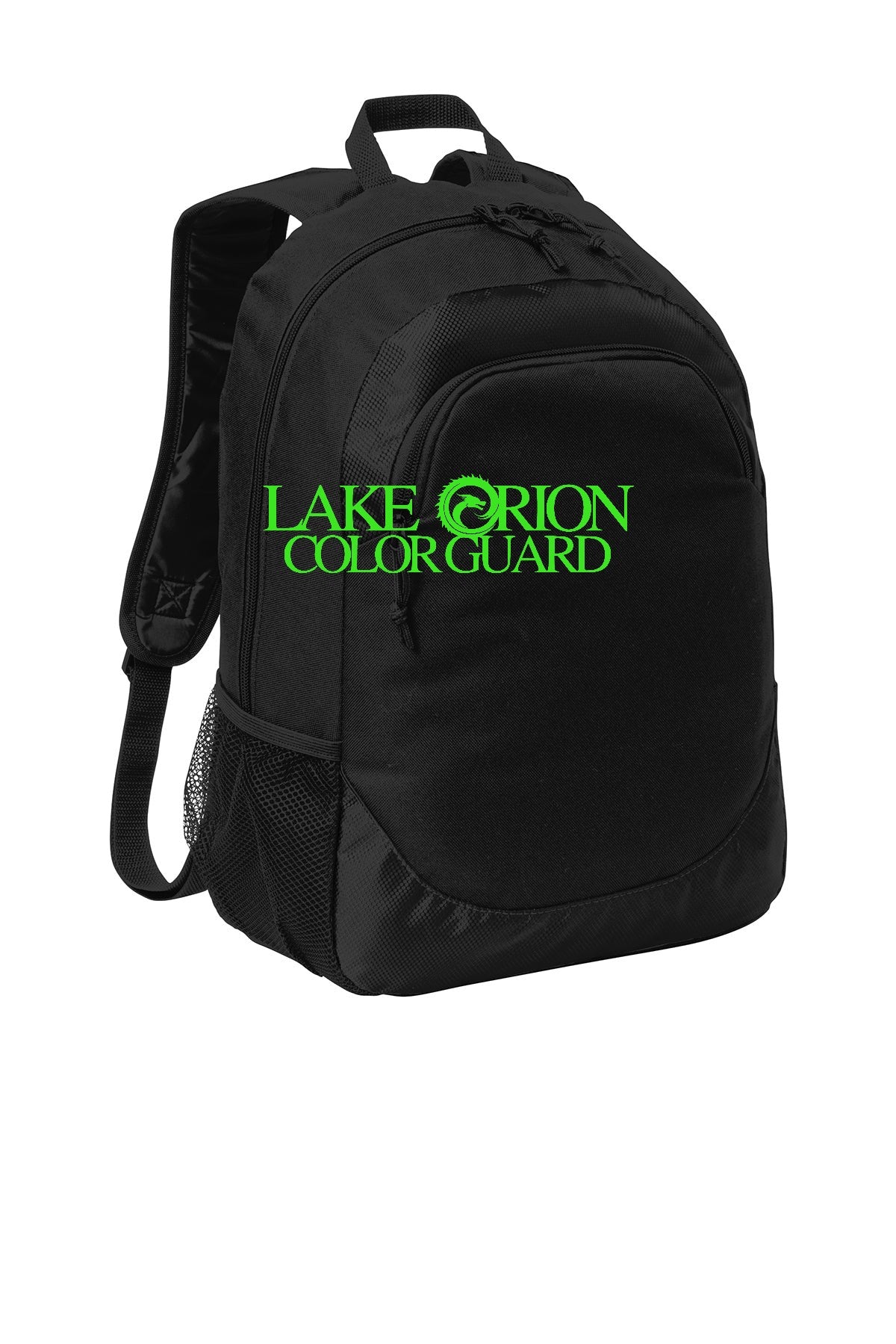 Lake Orion Color Guard with neon green logo