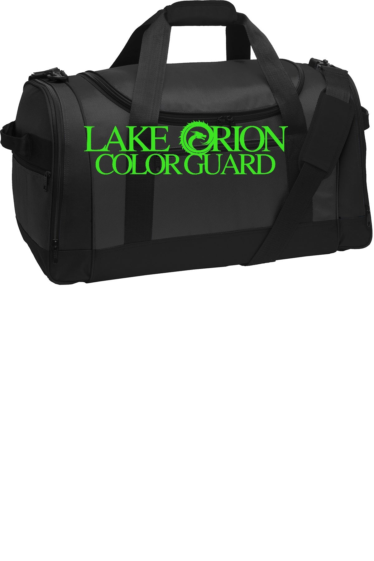 Lake Orion Color Guard Charcoal with neon green logo