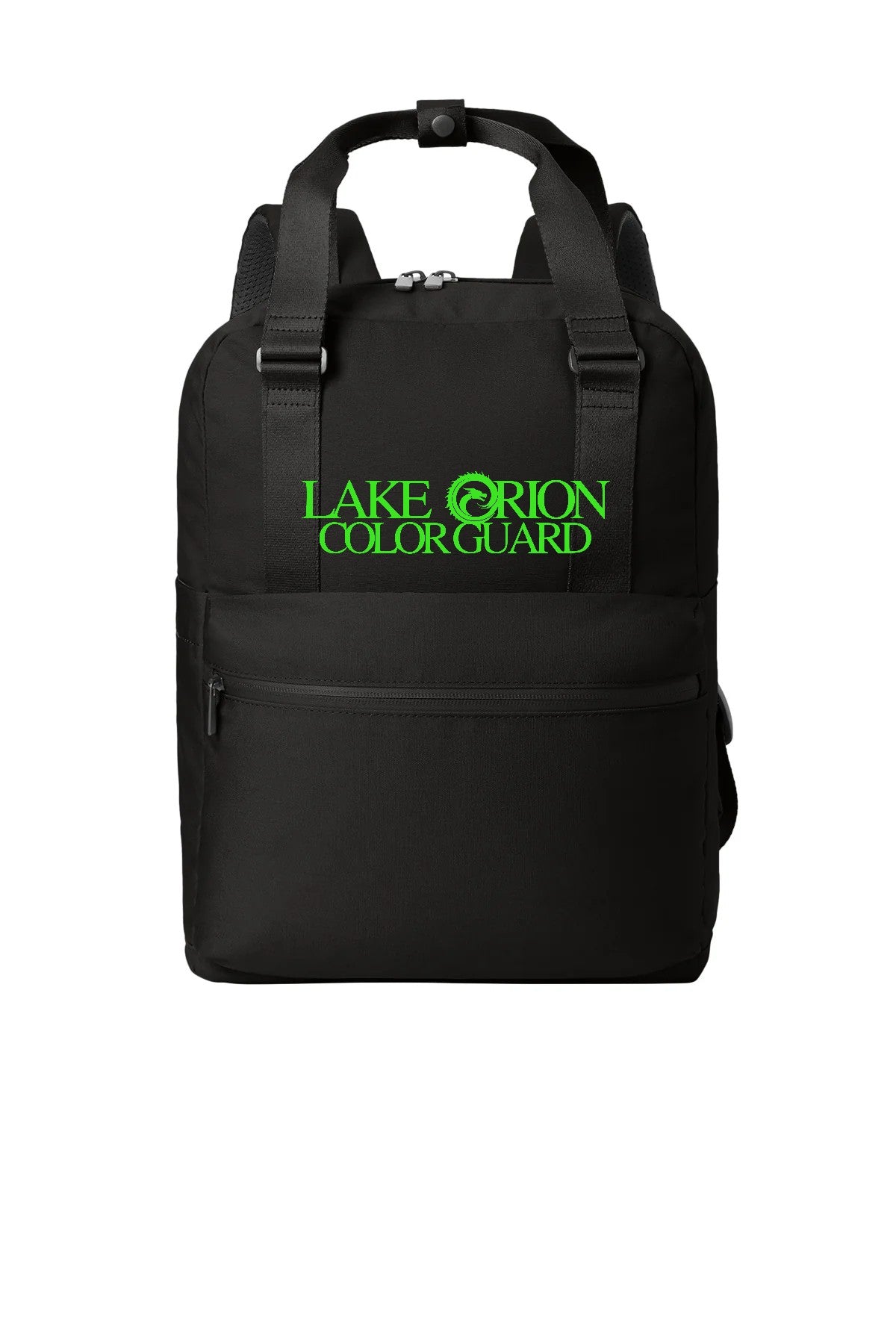 Lake Orion Color Guard with neon green logo