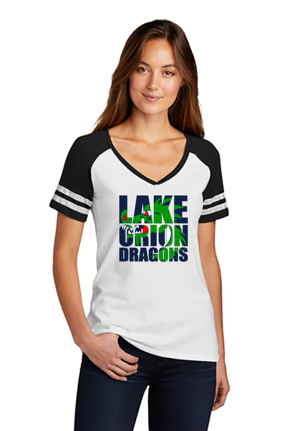 Women's Game V-Neck Tee - Lake Orion Spirit