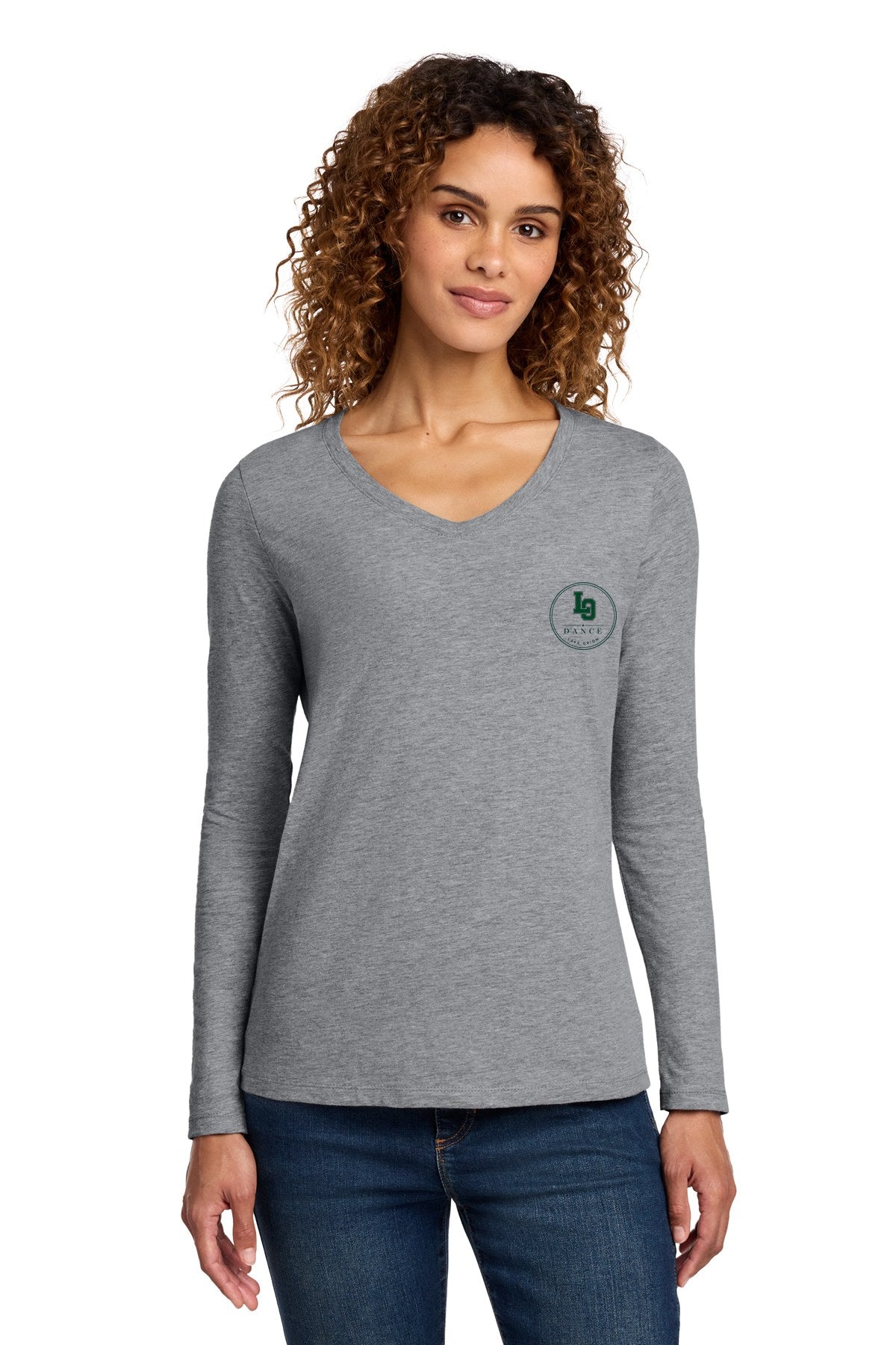 LO Dance Coach Ladies Long Sleeve V-Neck - LO Dance circle (left chest) - AthlHthr