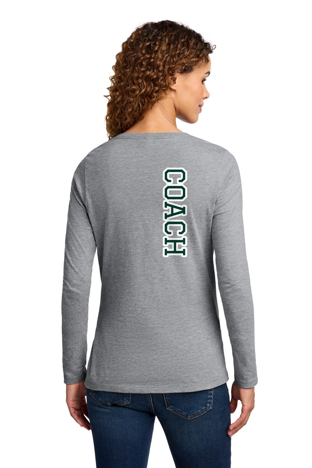 LO Dance Coach Ladies Long Sleeve V-Neck - COACH down the back - AthlHthr