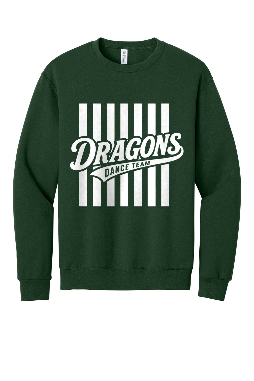 LO Dance Dance Mom Crewneck Sweatshirt - Dragons Dance Team stripes (full front) - ForestGrn