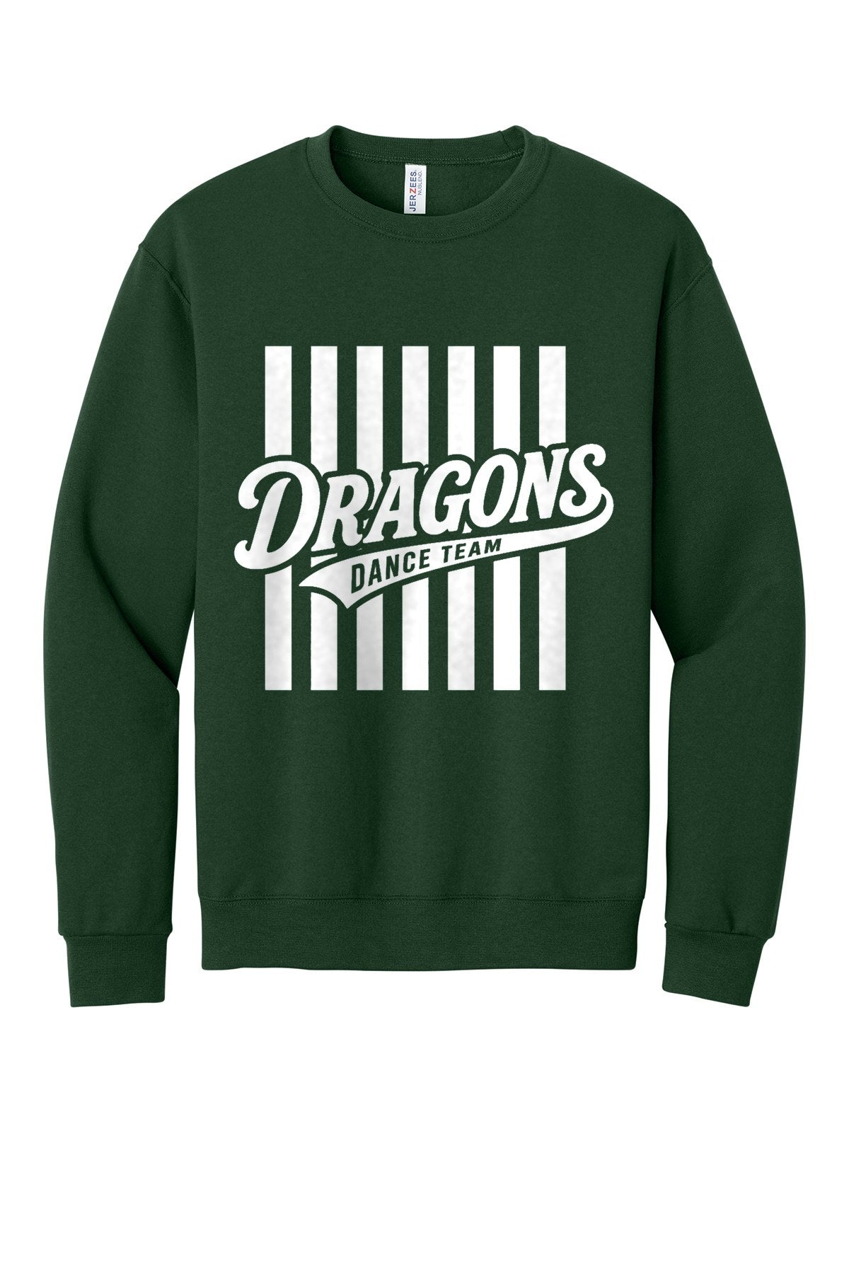 LO Dance Dance Mom Crewneck Sweatshirt - Dragons Dance Team stripes (full front) - ForestGrn