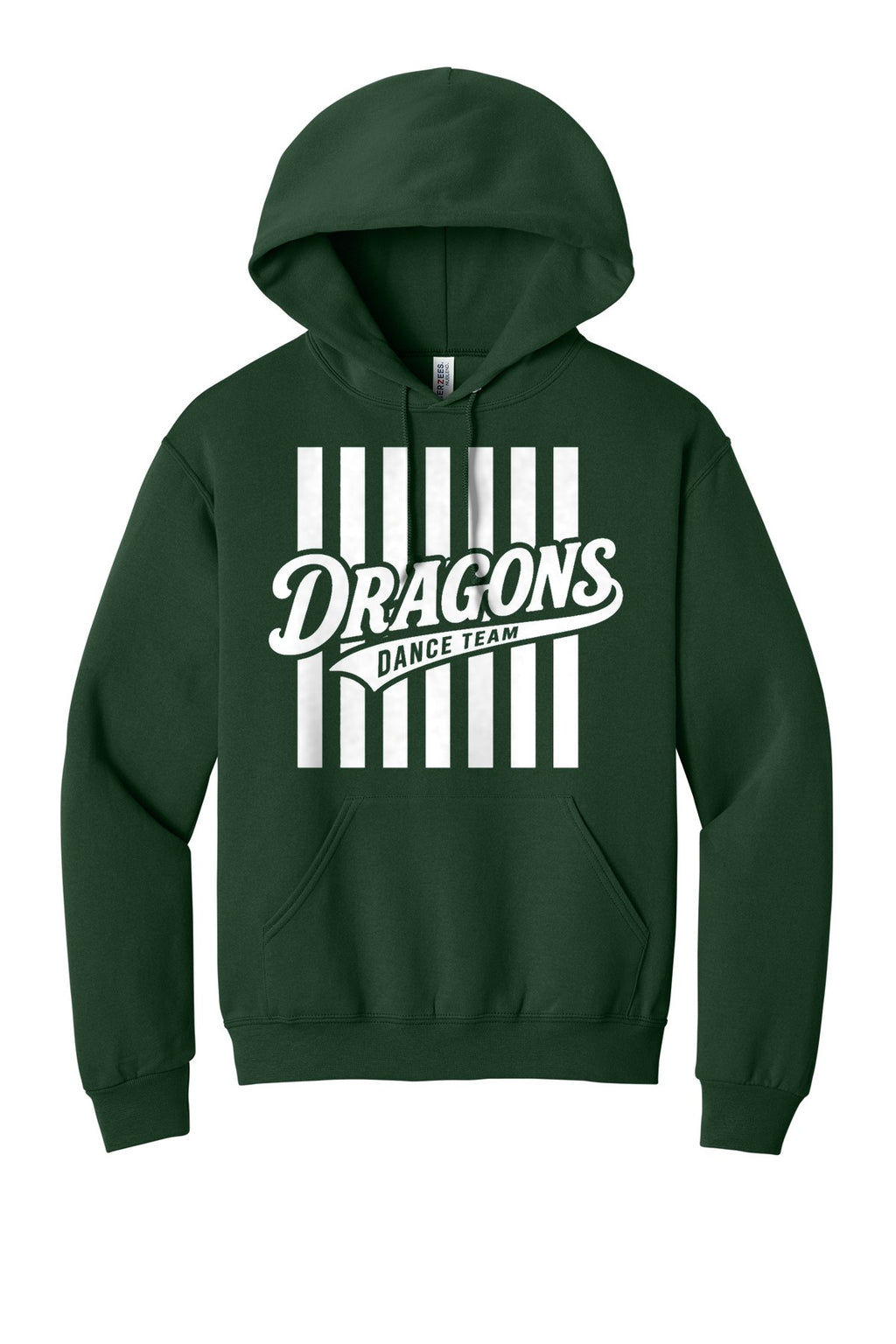 LO Dance Dance Mom Pullover Hoodie - Dragons Dance Team stripes (full front) - ForestGrn