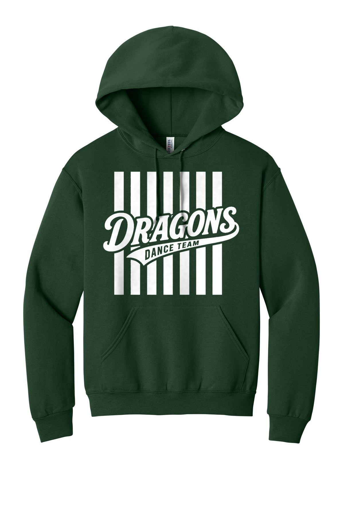 LO Dance Dance Mom Pullover Hoodie - Dragons Dance Team stripes (full front) - ForestGrn