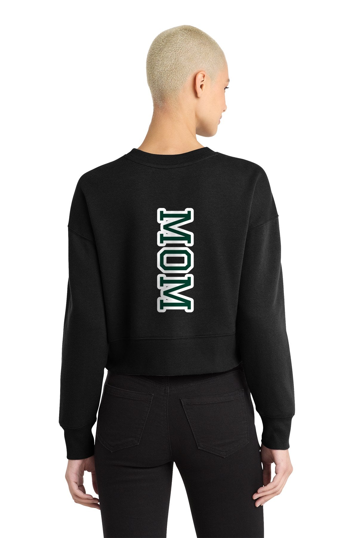 LO Dance Dance Mom Women's Cropped Fleece Crew - MOM down the back (optional) - JetBlack