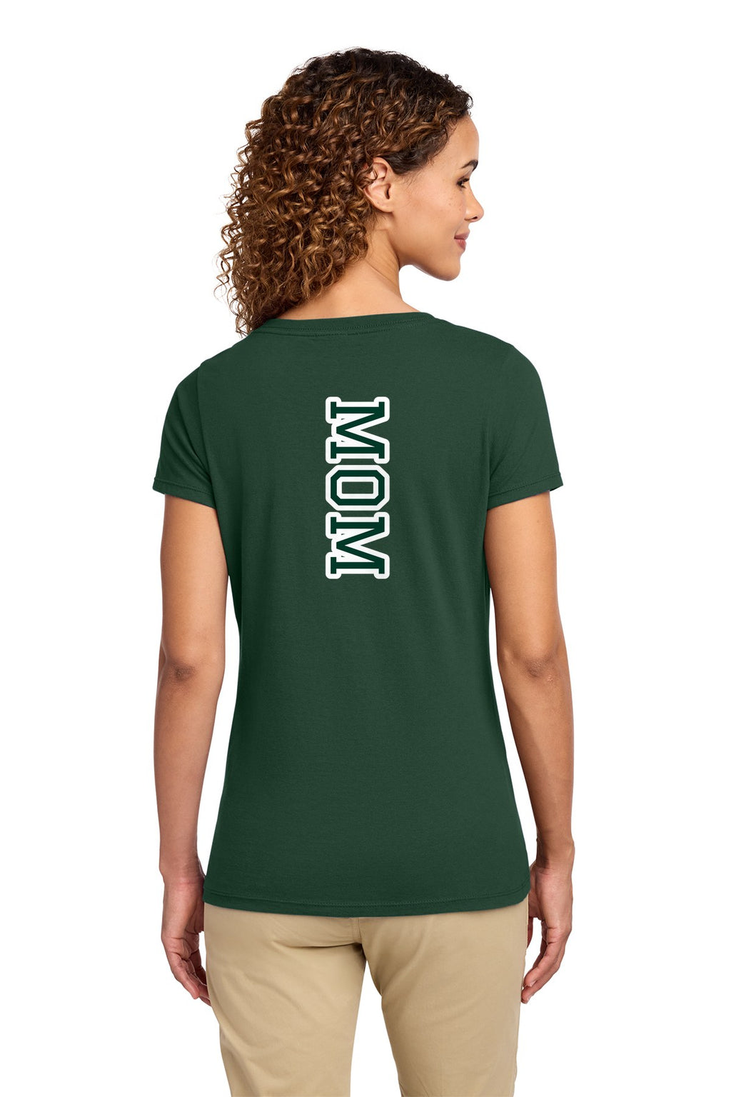 LO Dance Dance Mom Ladies V-Neck Tee - MOM down the back (optional) - ForestGrn