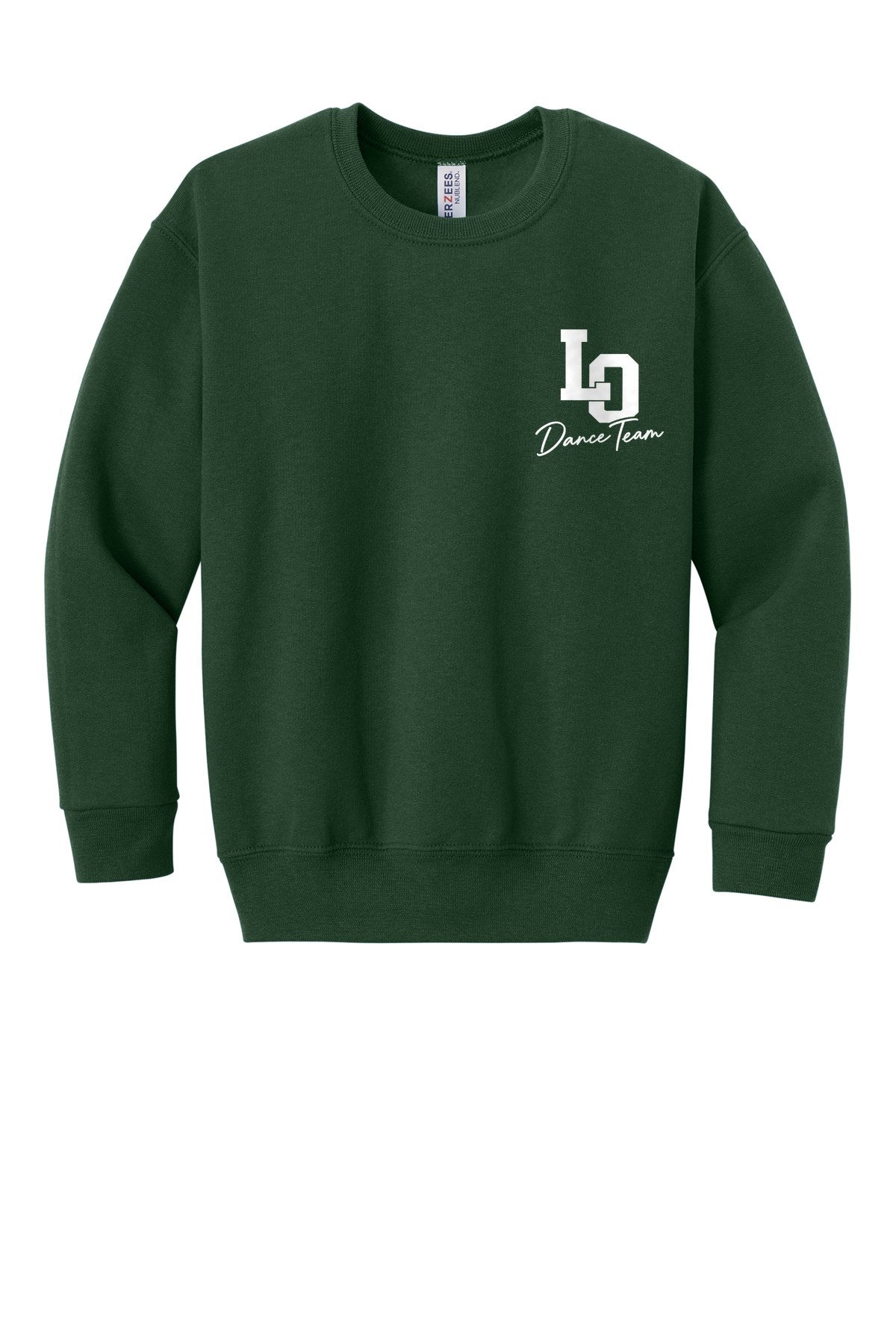 LO Dance Support Crew Youth Crewneck - LO Dance Team (left chest) - ForestGrn