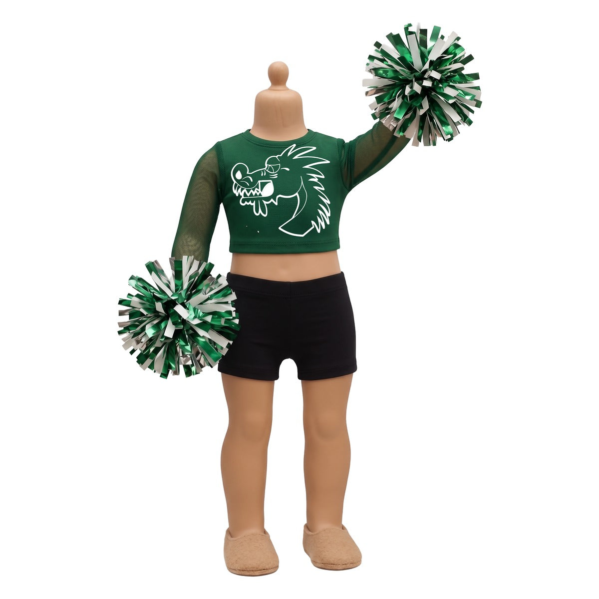 LO Dance 18 inch doll outfit - Dragon Crop Top & Shorts (green)