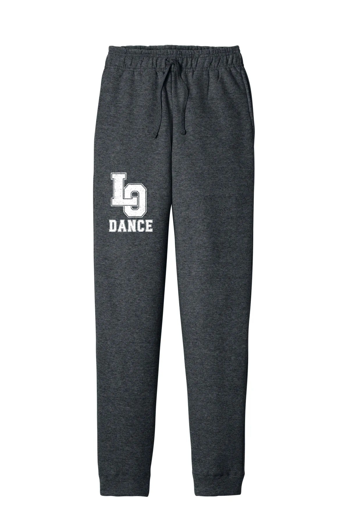 LO Dance Fleece Joggers Dark Heather Grey with LO Dance on the left hip