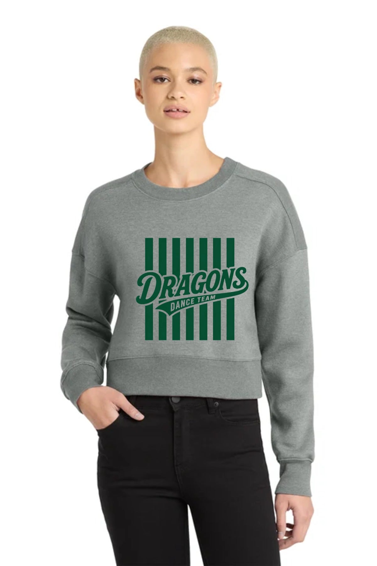 LO Dance Mom Cropped Fleece Crew Heathered Steel front