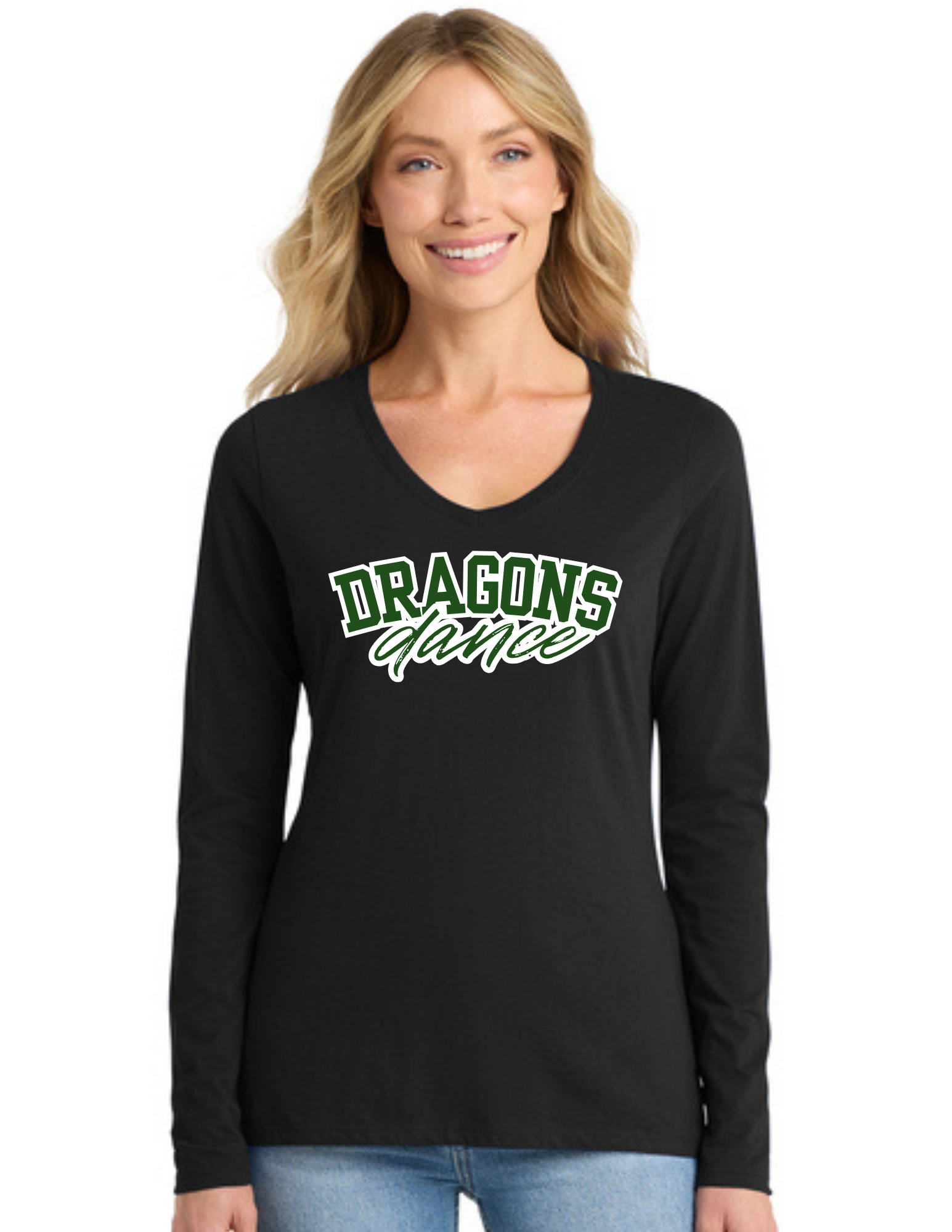 Dragons Dance Team Ladies Long Sleeve Fan Favorite V-Neck T