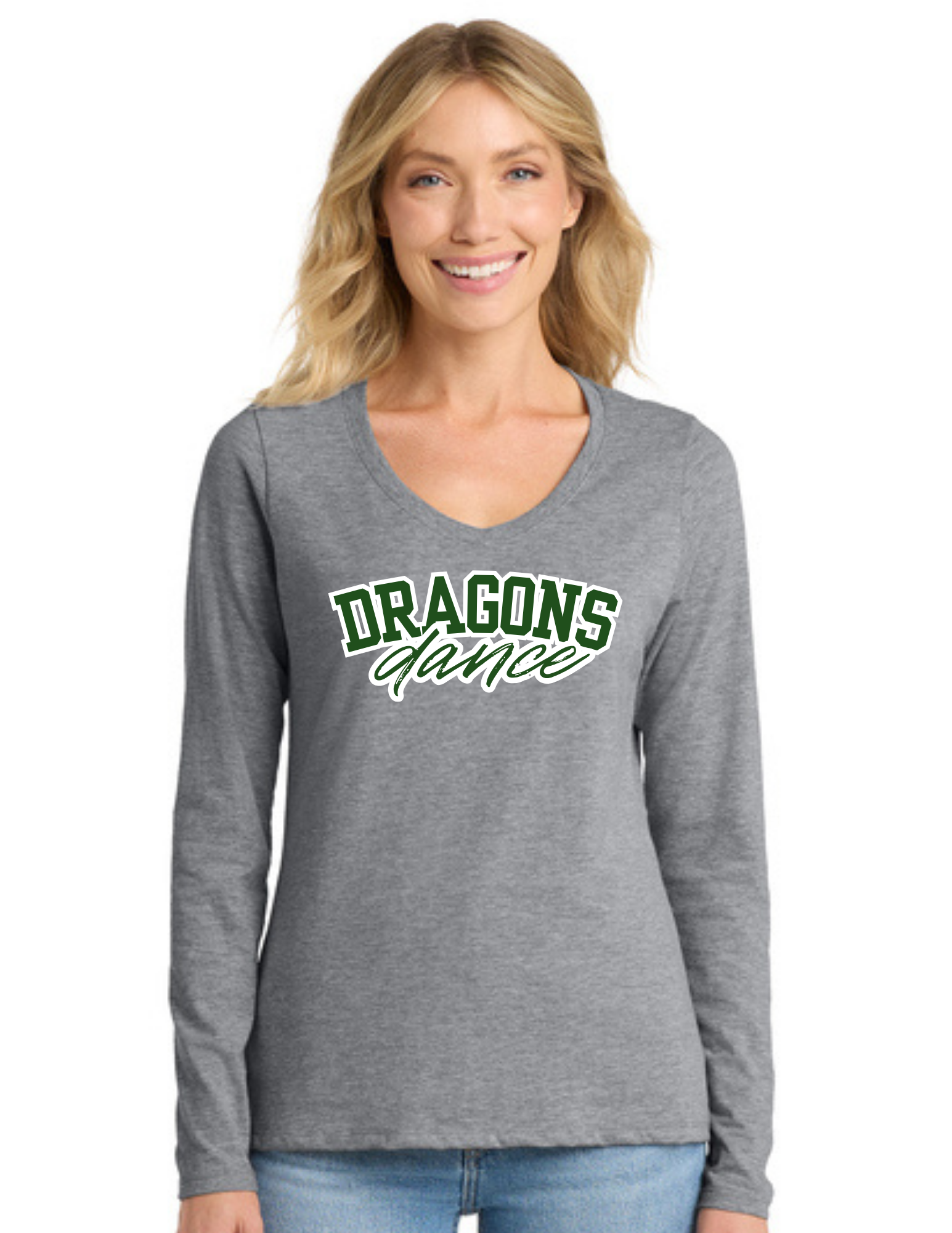 Dragons Dance Team Ladies Long Sleeve Fan Favorite V-Neck T