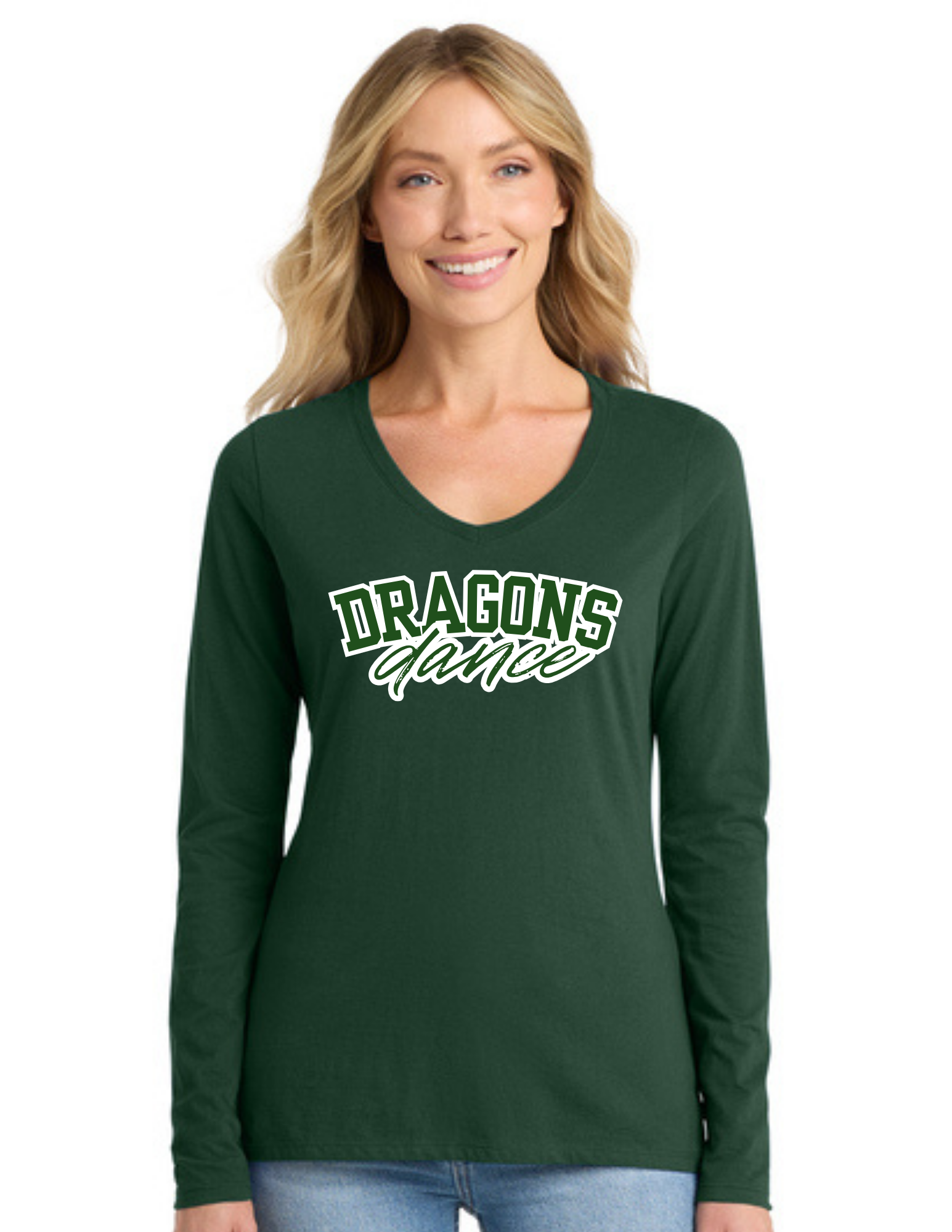 Dragons Dance Team Ladies Long Sleeve Fan Favorite V-Neck T