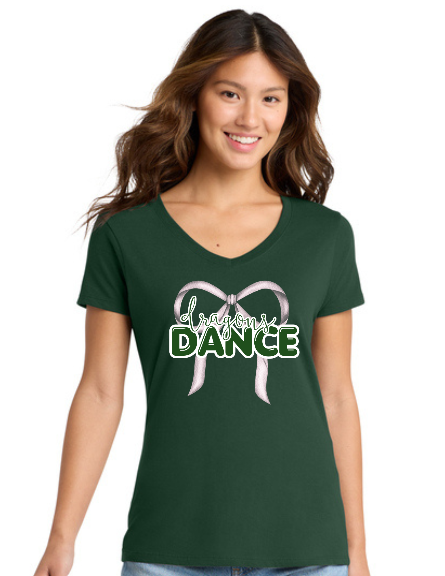 Glitter Ribbon Dance Team Ladies Short Sleeve Fan Favorite V-Neck T