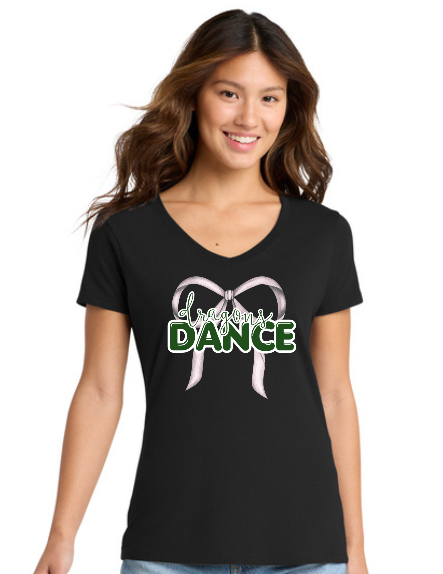 Glitter Ribbon Dance Team Ladies Short Sleeve Fan Favorite V-Neck T