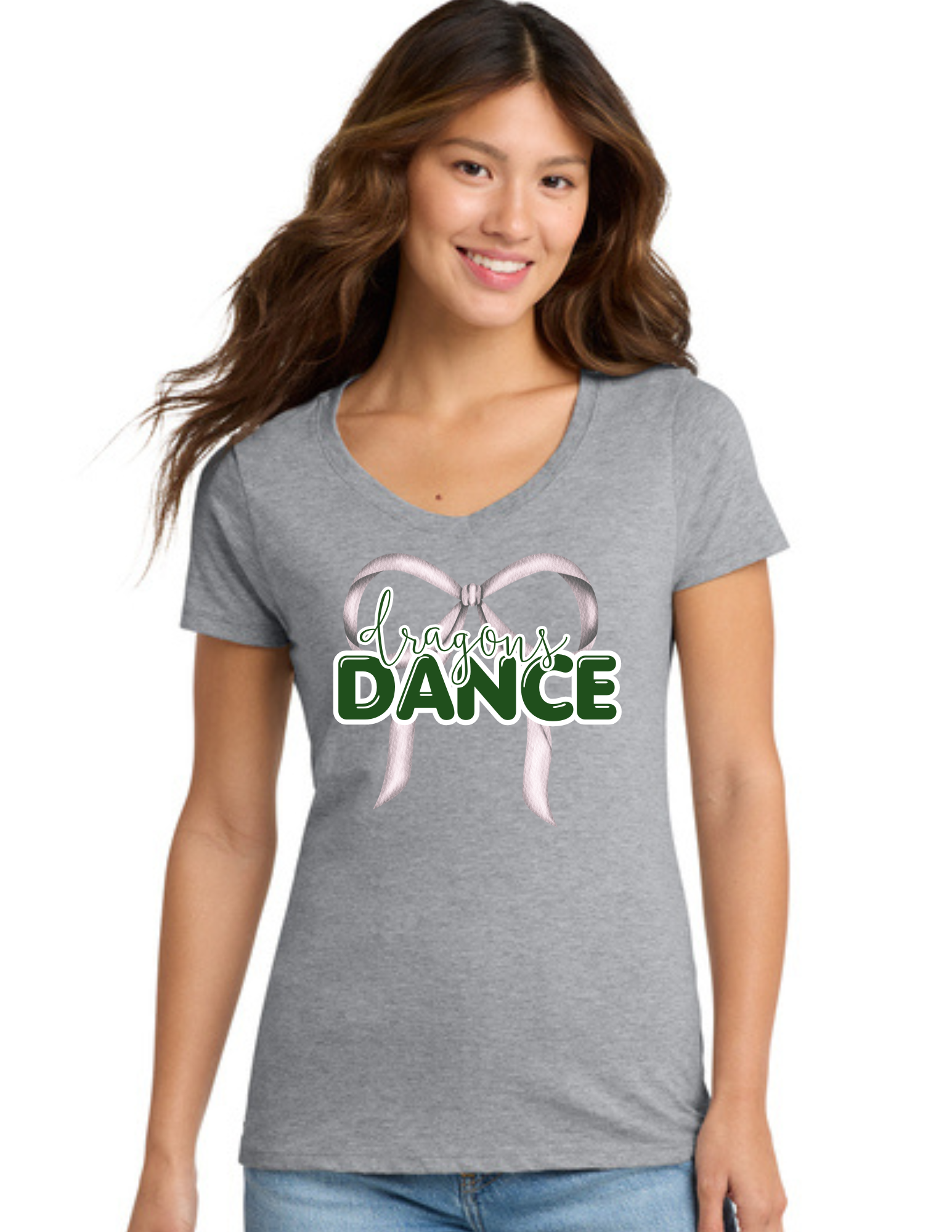 Glitter Ribbon Dance Team Ladies Short Sleeve Fan Favorite V-Neck T