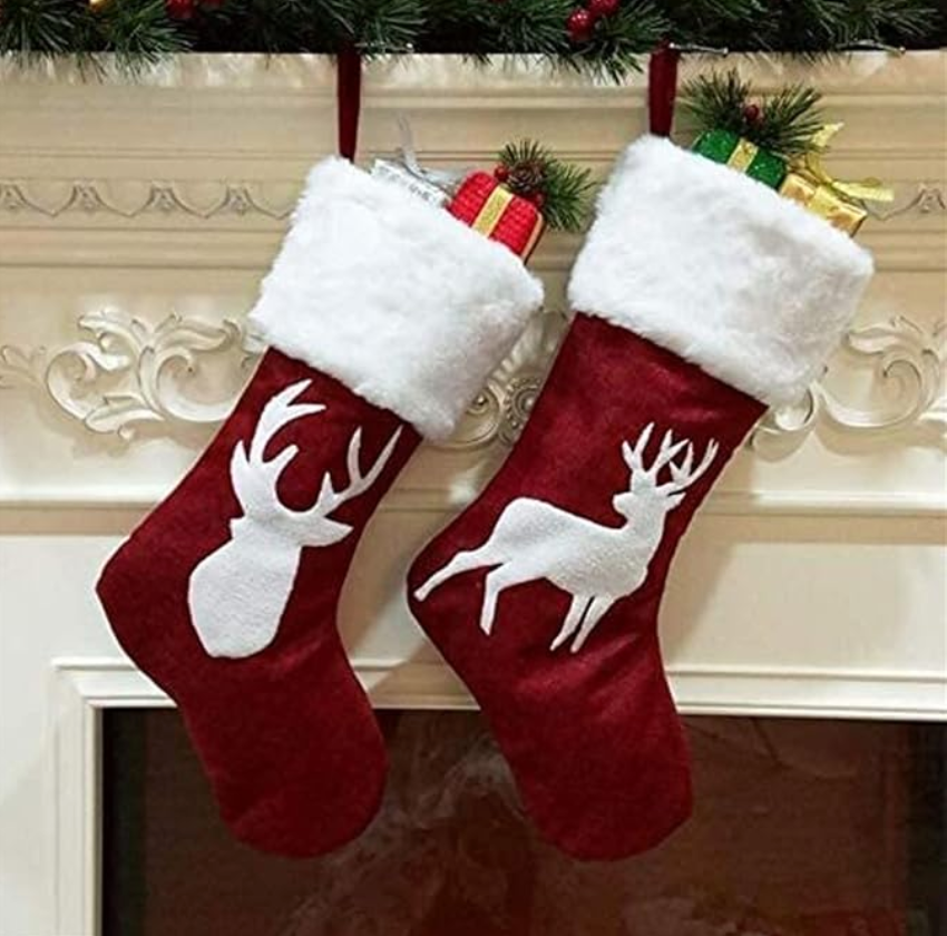 Plush Red Reindeer Christmas Stocking