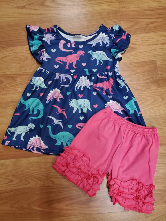Pastel Dinosaur Dress and Short Set