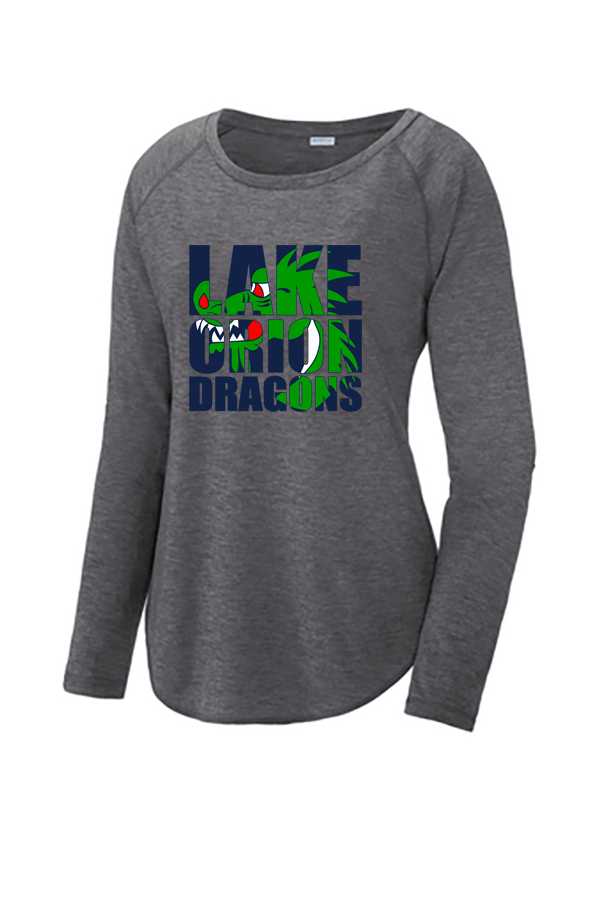 Ladies PosiCharge ® Long Sleeve Tri-Blend Wicking Scoop Neck Raglan Tee - LO Spirit