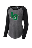 Ladies PosiCharge ® Long Sleeve Tri-Blend Wicking Scoop Neck Raglan Tee - LO Spirit