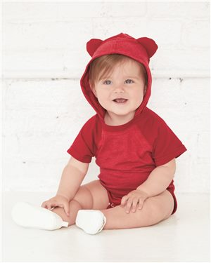 Infant Short Sleeve Raglan Bodysuit with Hood & Ears